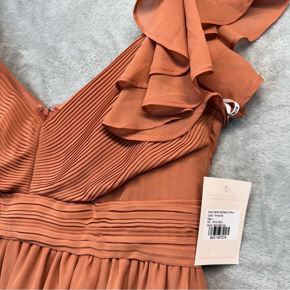 BIRDY GRAY Michelle Dress Chiffon Terracotta Elegant Ruffled  Bridesmaid Size L - Picture 5 of 9